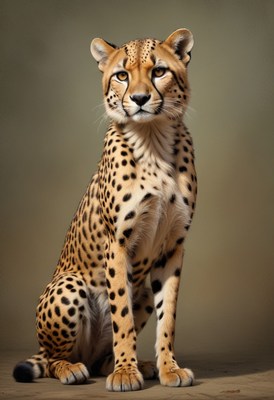 Cheetah sitting on a tan background