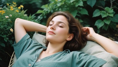Woman relaxing in green shirt