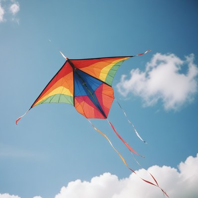 Colorful kite flying in blue sky