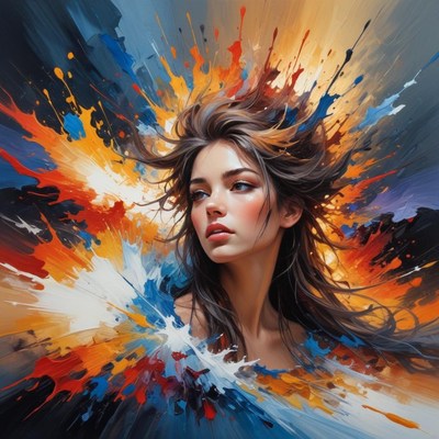 Woman with colorful abstract background