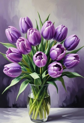 Purple tulip bouquet in vase