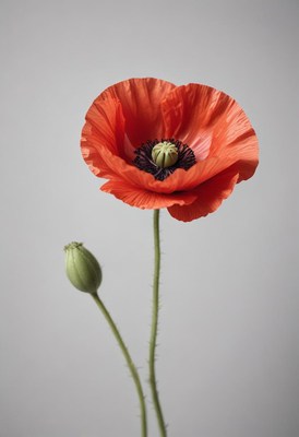 Single red poppy and bud