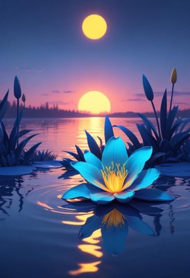 Blue lotus at sunset