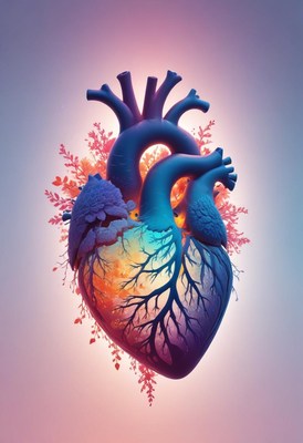 Heart with tree roots and foliage