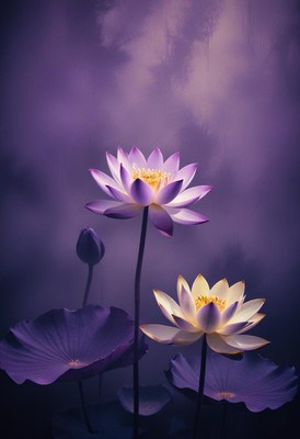 Purple lotus flowers in bloom