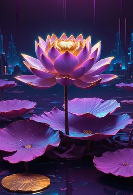 Purple lotus in a futuristic city