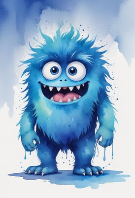 Blue monster watercolor illustration