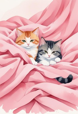 Two kittens under a pink blanket
