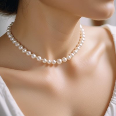 Woman wearing pearl necklace
