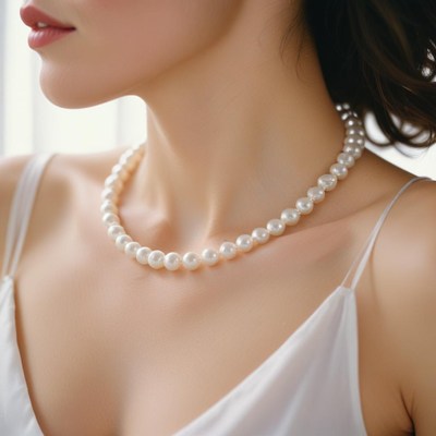 Woman wearing pearl necklace