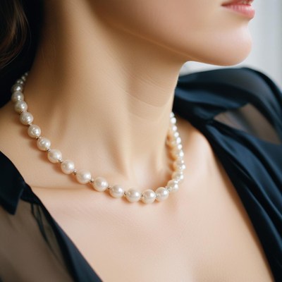 Woman wearing pearl necklace