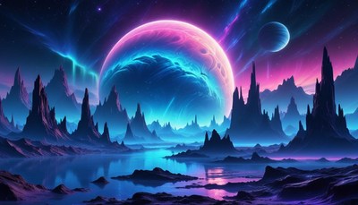 Alien landscape with blue lake