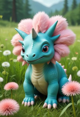 Blue dragon in meadow