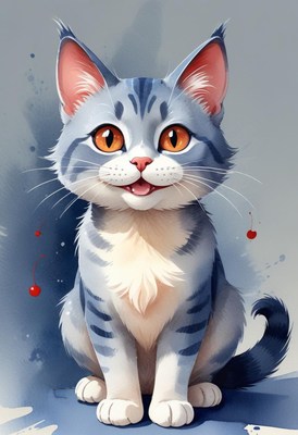 Cute striped cat sitting with cherries