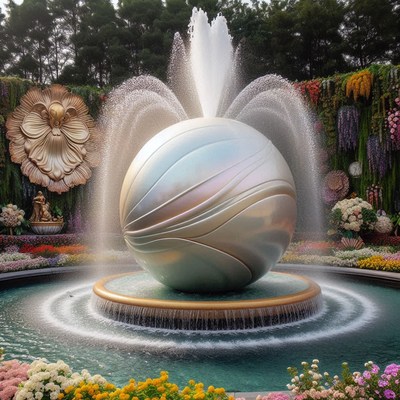 Pearl fountain in flower garden