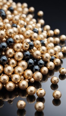 Gold and black beads on black background