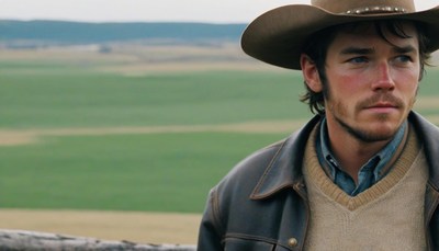 Man in cowboy hat looks out over field