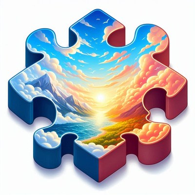 Puzzle piece with sunset landscape