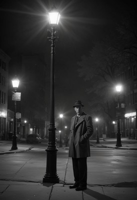 Man standing under streetlight at night