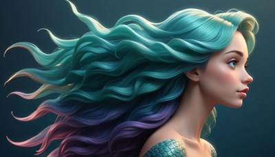 Mermaid with teal and purple hair