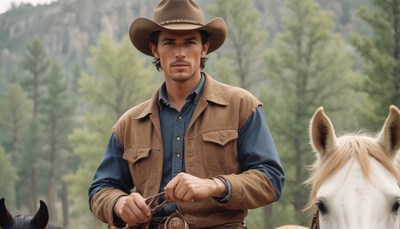 Cowboy riding a horse in the woods