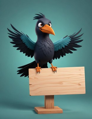 Cartoon bird holding blank sign