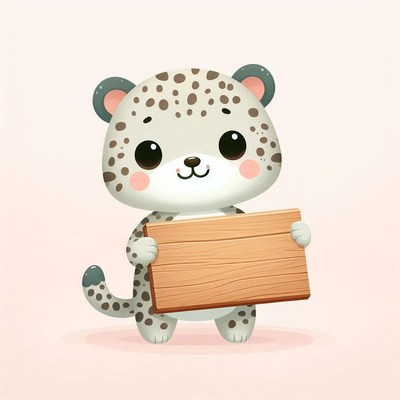 Cute snow leopard holding blank sign