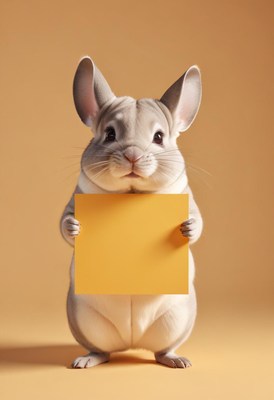 Chinchilla holding a yellow sign