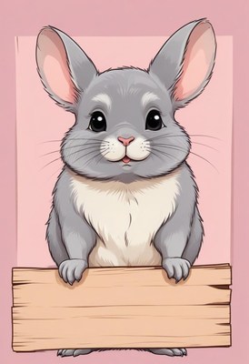 Cute chinchilla holding wooden sign