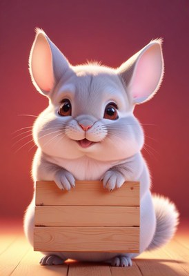 Cute chinchilla holding wooden sign