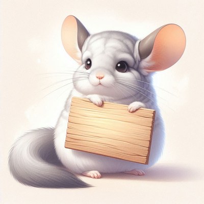 Cute chinchilla holding wooden sign