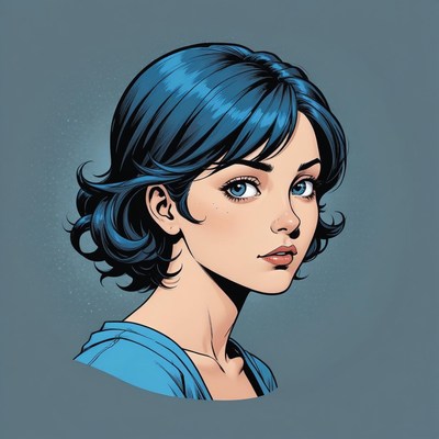 Woman with blue hair and blue eyes