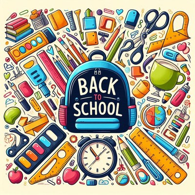 Back to school supplies and gear in colorful design