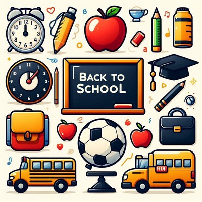 Back to school supplies and activities illustration