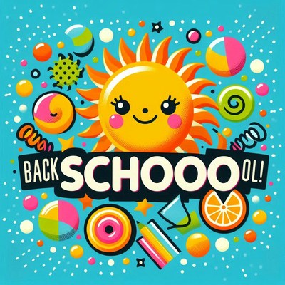 Colorful back to school celebration with sun and candy