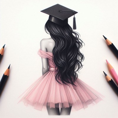 Graduation celebration with stylish graduate in pink dress