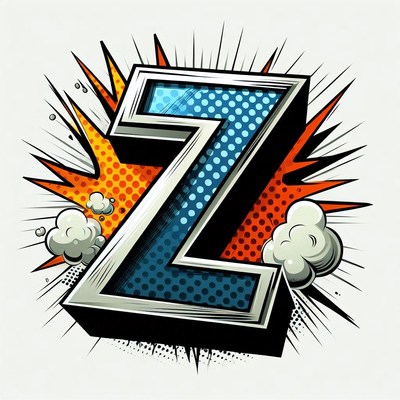 Comic style letter z with explosion background