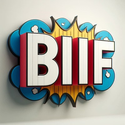 Colorful comic style signage with bold letters