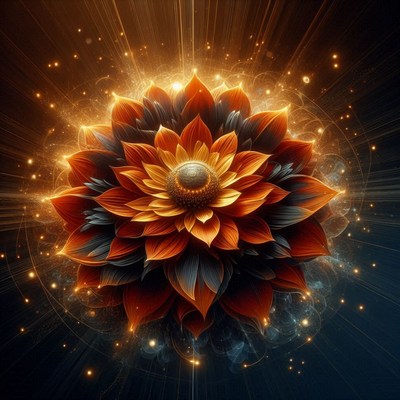 Vibrant lotus blooming with radiant light effects