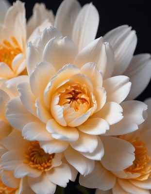 Soft cream and yellow lotus flowers in bloom
