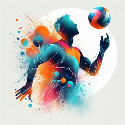 Dynamic volleyball player in colorful abstract art
