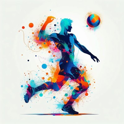 Dynamic volleyball player in action with colorful effects