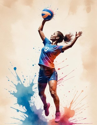 Volleyball player jumping for shot in dynamic setting