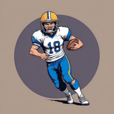 Football player running with ball in retro style