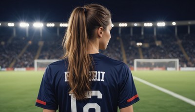 Female soccer player ready to compete under stadium lights
