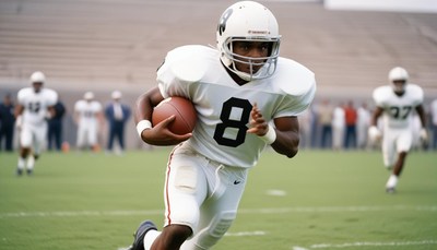 Football player running with ball during practice session