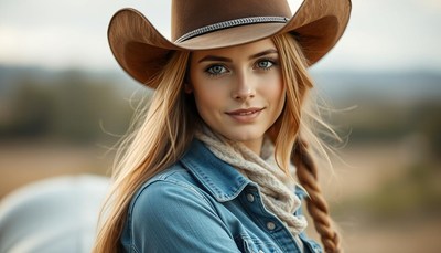 Young cowgirl posing outdoors in western attire