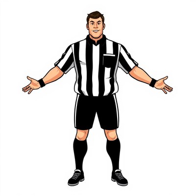 Referee standing with arms open for communication
