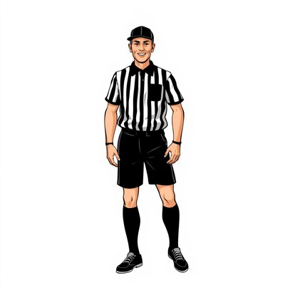 Referee in black and white stripes at sports event