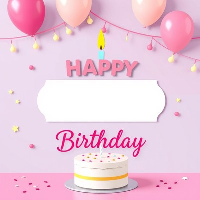 Happy birthday card with cake and balloons